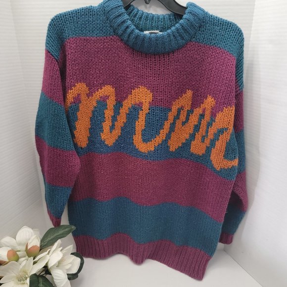 susann d Sweaters - Vintage Susann d oversized Knit Womens Pullover Sweater Teal Purple Orange M
